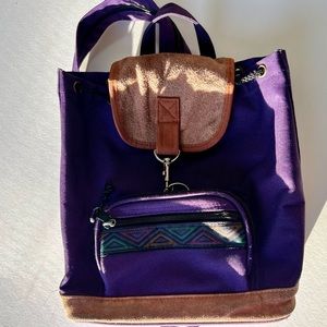 Vintage 90s Mini Backpack Purple Canvas Leather/Suede material Southwestern